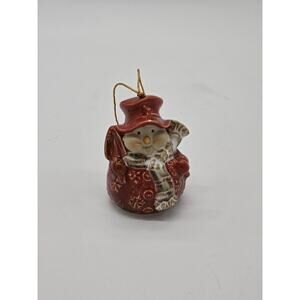 Snowman Bell Ornament Red
